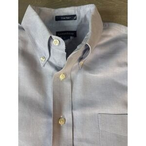Lands End Hyde Park Mens Dress Shirt 16 1/2 32 Blue Cotton Polyester Button Down